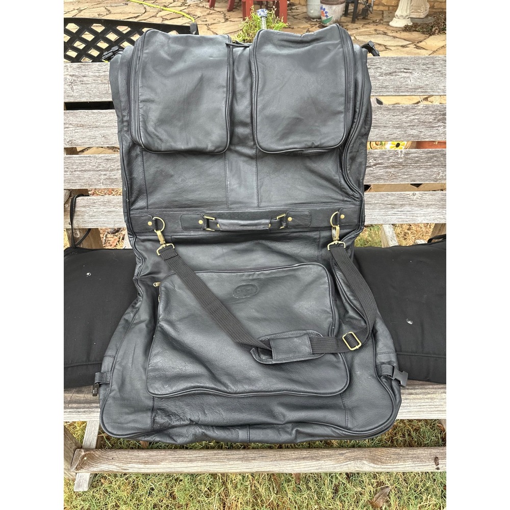 Claire Chase Black Leather Garment Bag Suit Carrier Brass Hardware Travel Bag